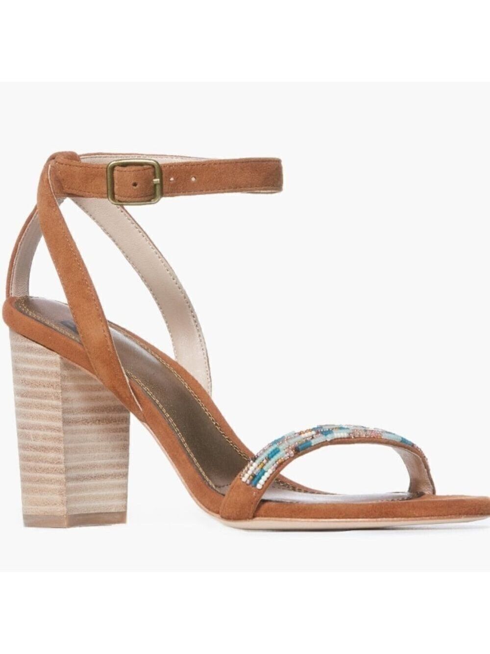 PAIGE New Brown Suede Block Heel Ankle Strap Beads